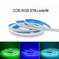 Ruban LED COB 5 m – ruban COB RGB 576 LED par mètre allumé en vert, bleu et cyan