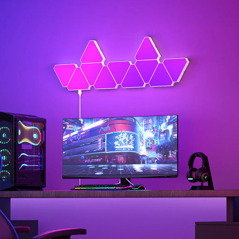 Panneaux LED muraux triangulaires RGB avec application et télécommande, de 1 à 16 panneaux
