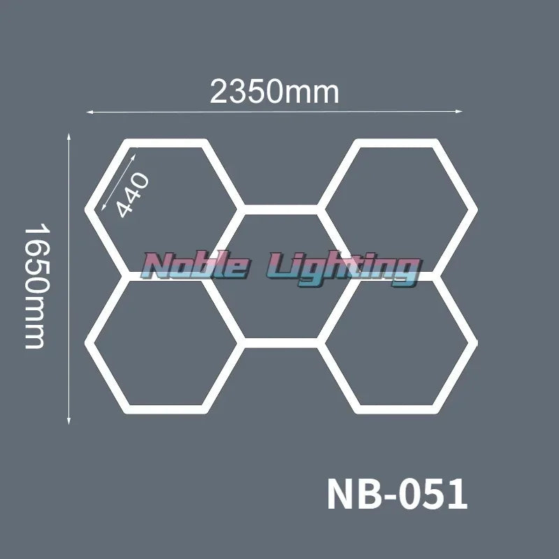Éclairage LED nid d'abeille – configuration de 5 hexagones de 235 x 165 cm
