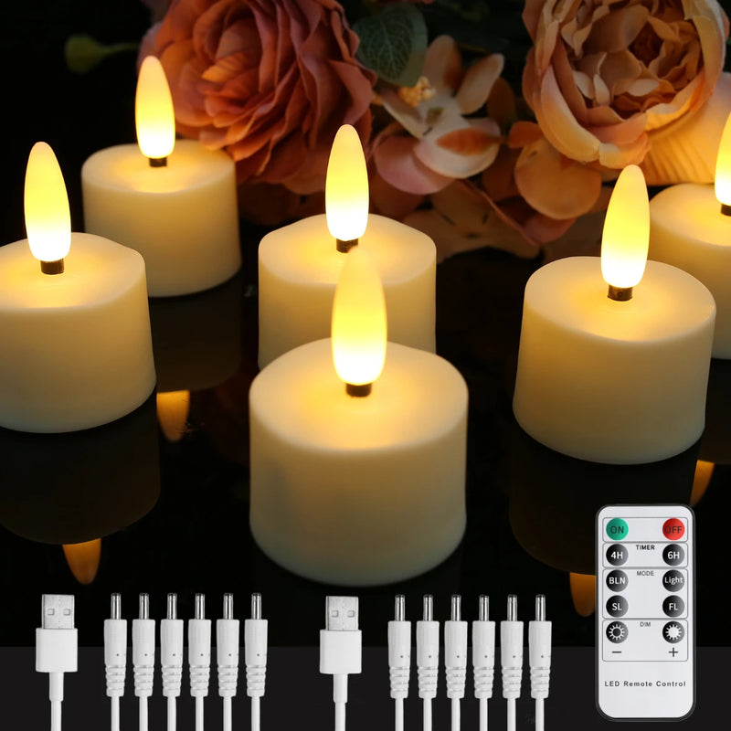 Bougies LED rechargeables à flamme 3D, minuterie et télécommande, 6 à 24