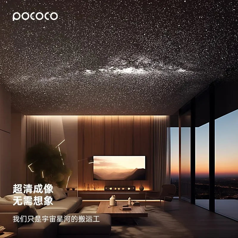 Projecteur ciel étoilé POCOCO – ciel étoilé projeté au plafond d'un salon