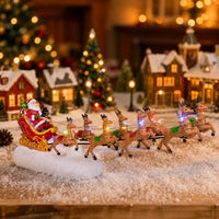 Traîneau et rennes lumineux du Père Noël, figurine de village, 36 cm