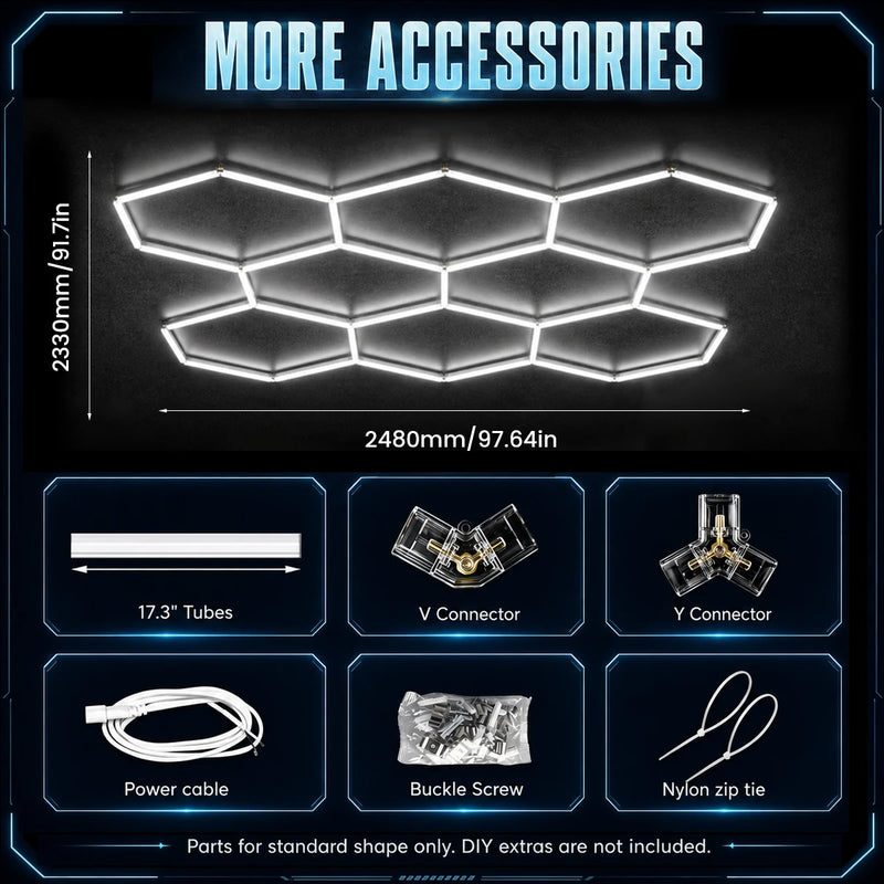 Kit éclairage LED hexagonal garage 3, 5, 8 ou 14 hexagones 6500 K