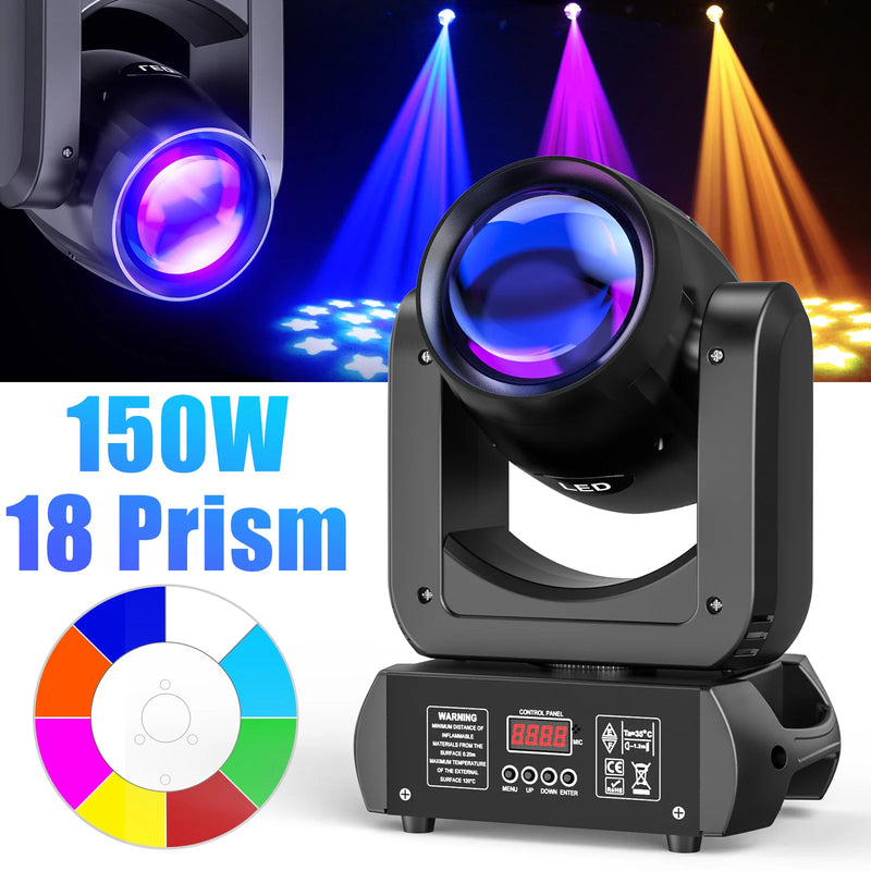 Lot de 4 lyres LED beam 150 W, prisme à 18 facettes, 7 gobos, DMX 12 canaux