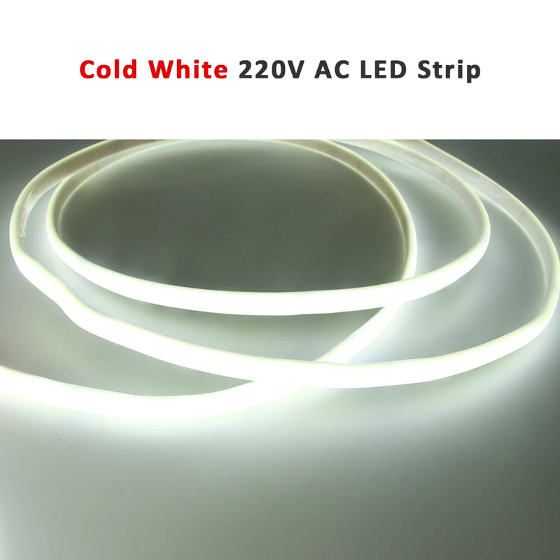 Ruban LED COB 220 V en silicone – ruban blanc froid en boucle