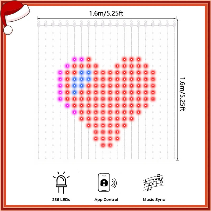 Rideau lumineux de Noël pour façade – motif en cœur, 1,6 x 1,6 m