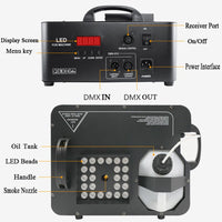 Machine à fumée verticale 1500 W, 24 LED RGB, DMX