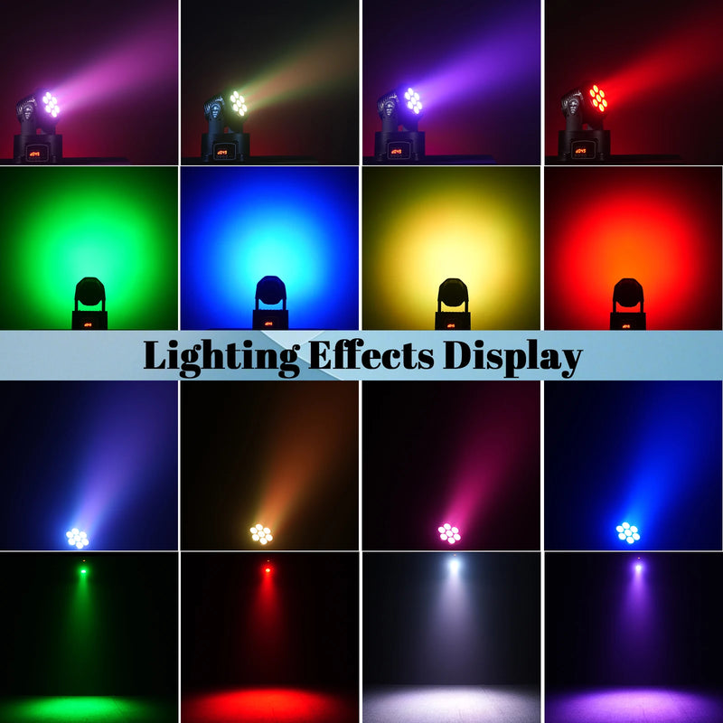 Lot de 4 mini lyres LED wash – planche d'effets de couleurs rouge, vert, bleu, jaune et blanc
