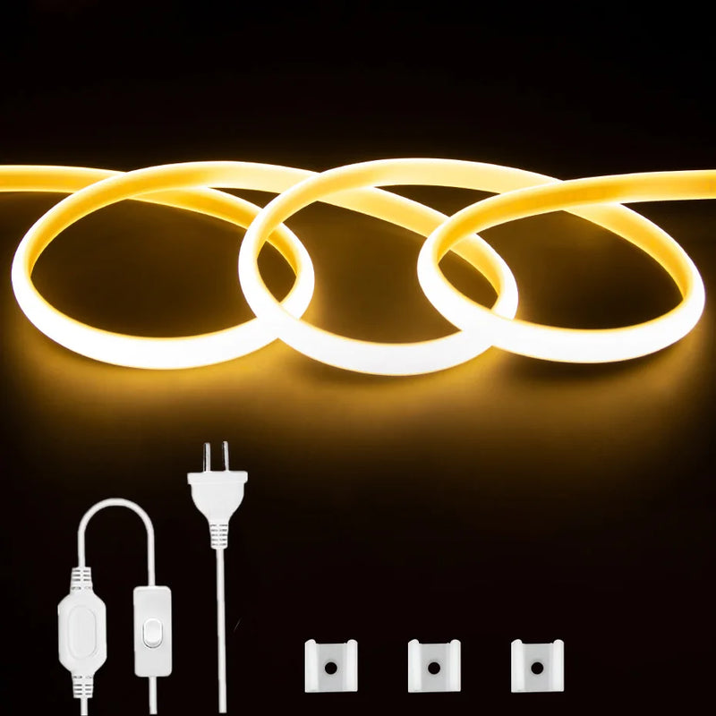 Ruban LED COB 220 V – blanc chaud en boucles avec câble à interrupteur