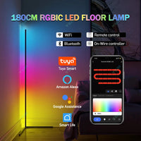 Lampadaire d'angle LED RGBIC multicolore avec télécommande, 145 ou 180 cm
