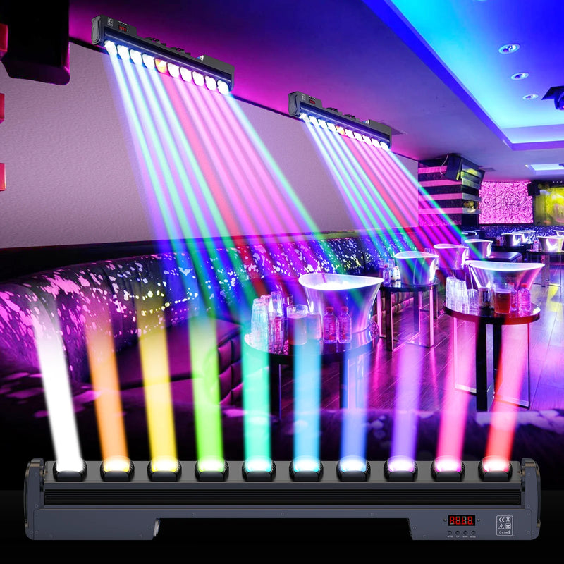Lot de 2 barres LED à 10 faisceaux RGBW 25 W, rotation 230°, DMX, 98 cm