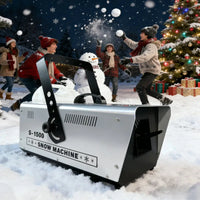 Machine à neige 1500 W – enfants et bonhomme de neige devant un sapin de Noël