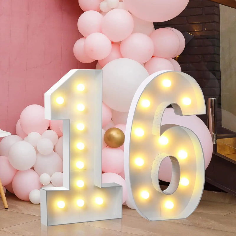 Chiffres lumineux géants 120 cm en carton mousse, blanc chaud ou blanc froid