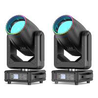 Lot de 2 lyres LED beam 200 W à anneau RGB, 18 gobos, DMX 16 ou 22 canaux, avec ou sans flight case