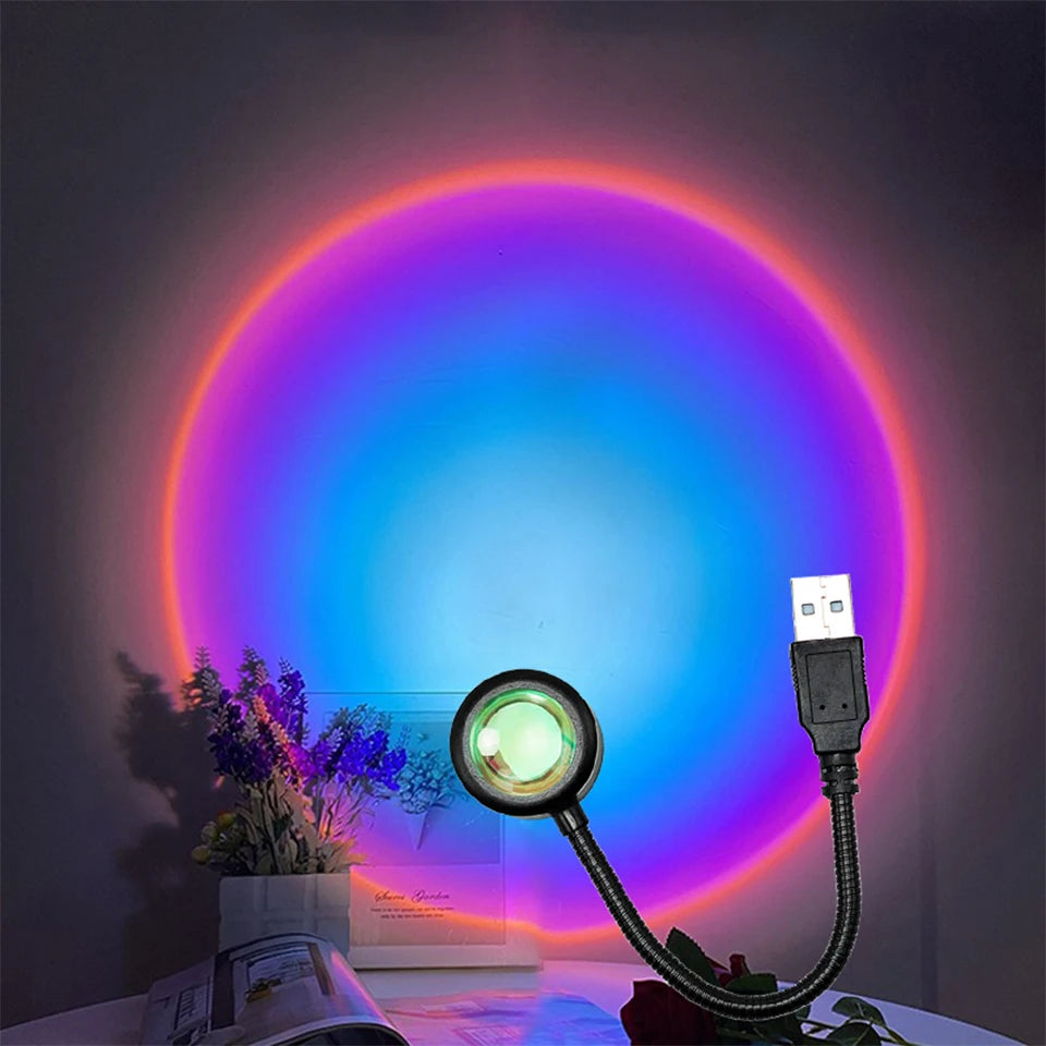 Lampe coucher de soleil USB à col flexible, 4 teintes, 18,5 cm