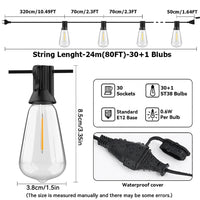 Guirlande guinguette extérieur ST38, ampoules LED plastique, 10 à 30 m