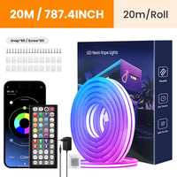 Ruban LED néon RGB – kit de 20 m avec télécommande, application, clips et vis