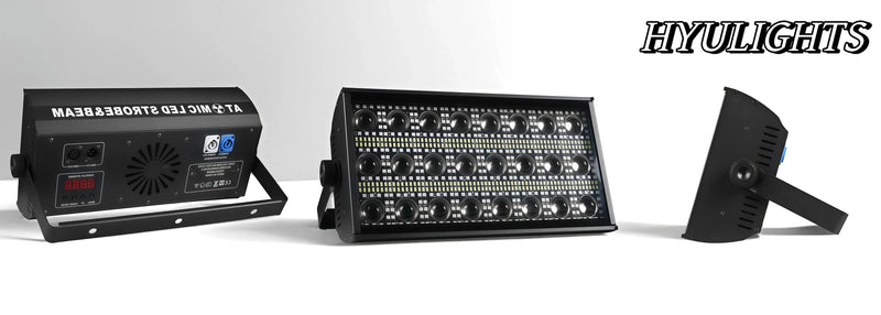 Lot de 4 stroboscopes LED 300 W – face arrière, face avant et profil de l'appareil