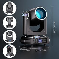 Lot de 4 lyres beam LED 200 W, anneau RGB, 11 gobos, prisme 18 facettes, DMX