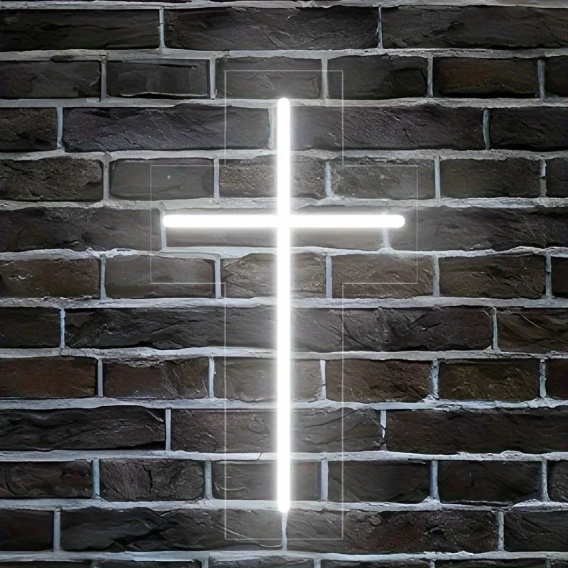 Néon LED croix lumineuse blanche, USB, 24 x 13,6 cm