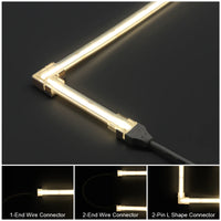 Connecteur bande LED COB IP67 – connecteur d'angle en L et connecteurs à câble sur une bande allumée