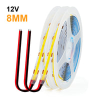 Ruban LED COB fin – bande de 8 mm en 12 V avec fils rouge et noir