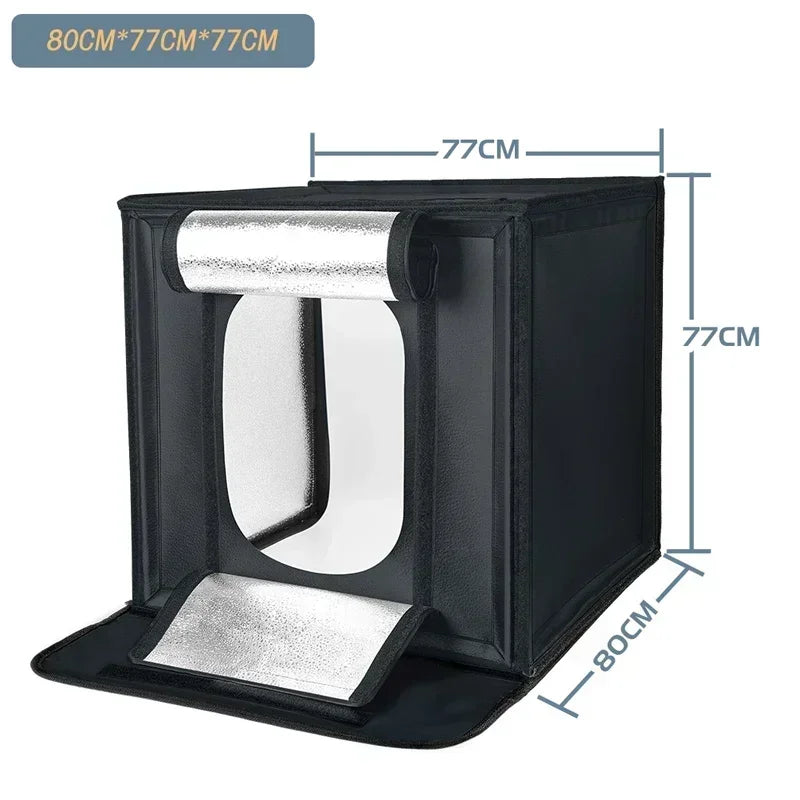Boîte à lumière photo LED – cotes du format 77 x 77 x 80 cm
