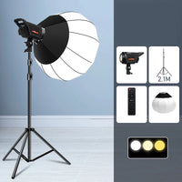 Lampe vidéo COB 300 W – lampe, softbox boule, pied de 2,1 m et télécommande