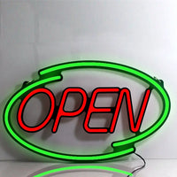 Panneau lumineux OPEN – ovale OPEN rouge, cadre vert