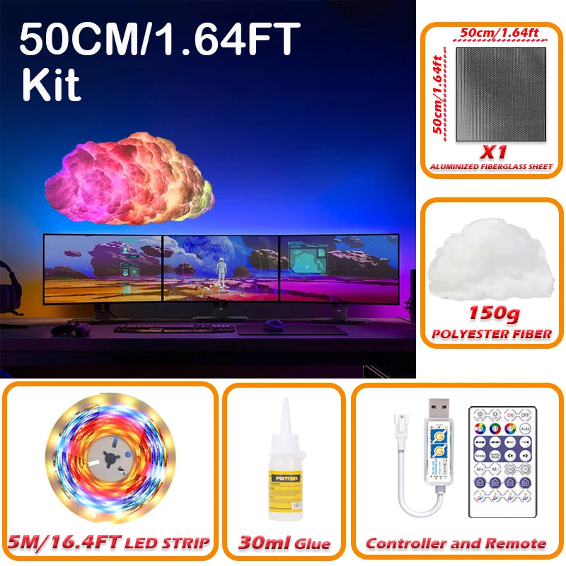 Kit nuage LED plafond multicolore – kit de 50 cm avec ruban de 5 m