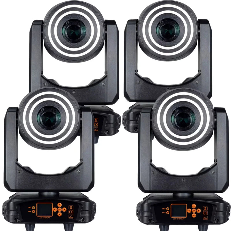 Lot de 2 ou 4 lyres LED 3 en 1 beam, spot et wash à halo RGB, 2 prismes, DMX 20 canaux