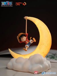 Lampe lune Luffy – vue de face, socle en nuage