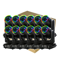 Lot de 12 lyres LED beam 200 W à anneau RGB, 13 gobos et DMX