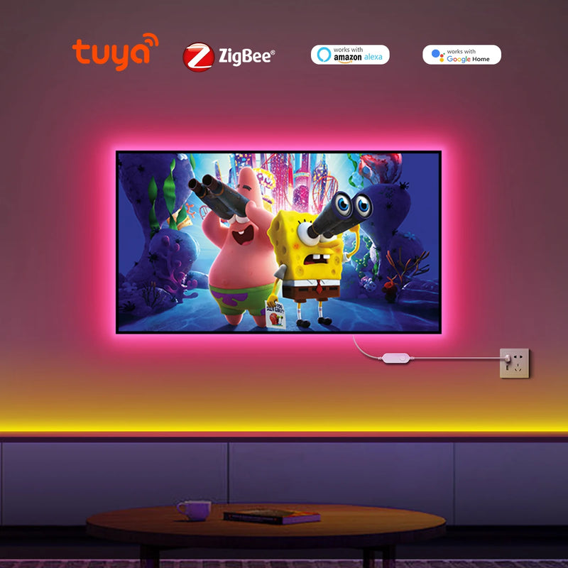 Ruban LED USB COB connecté Zigbee – ruban RGB derrière un téléviseur