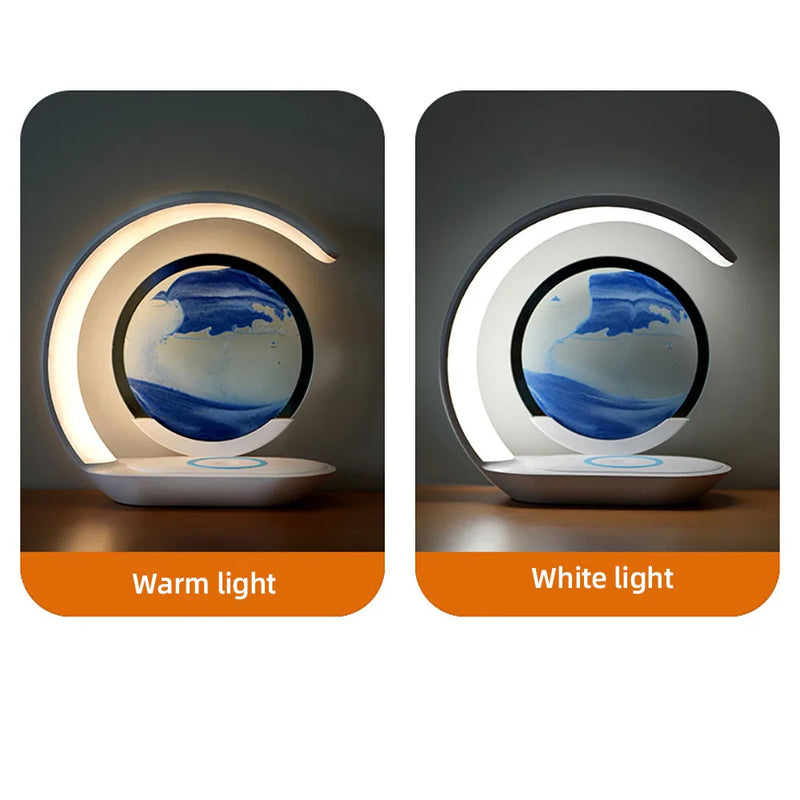 Lampe de table sans fil rechargeable à sable mouvant, chargeur 15 W