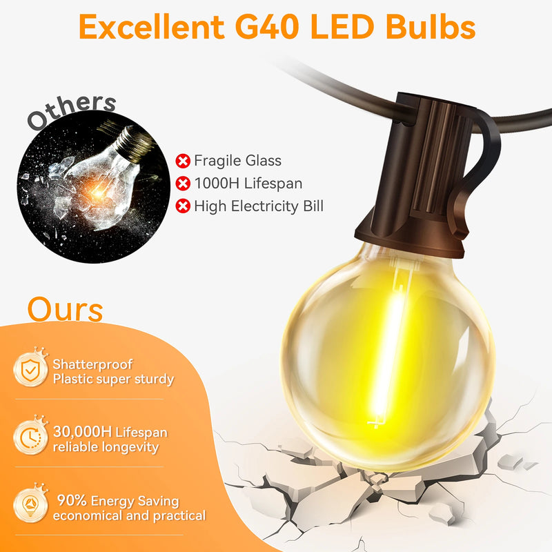 Guirlande guinguette extérieur 30 m, 30 ampoules LED G40, télécommande