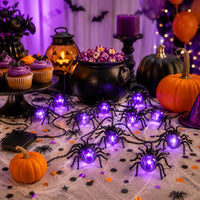 Guirlande lumineuse Halloween araignées violettes, à piles, 5,2 m