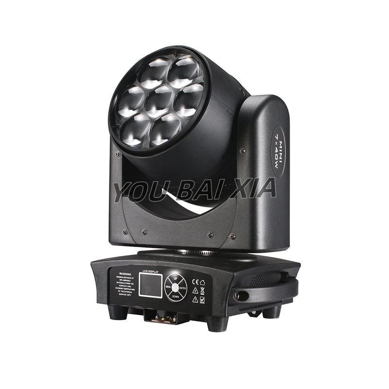 Lyre LED wash et beam 7 x 40 W – vue de trois quarts, LED en blanc