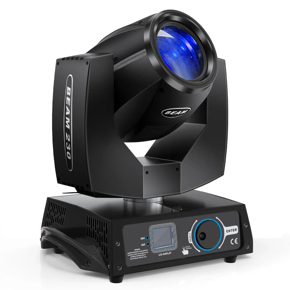 Lyre beam 7R 230 W DMX, 16 gobos, prisme rotatif et mode sonore