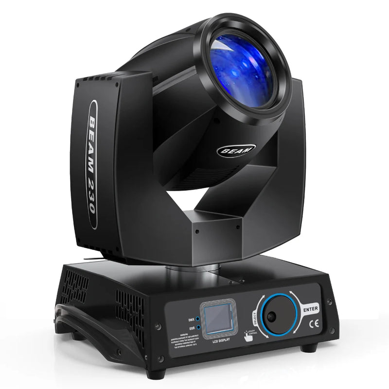 Lyre beam 7R 230 W DMX, 16 gobos, prisme rotatif et mode sonore