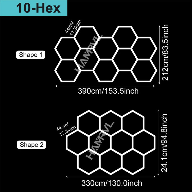 Plafonnier hexagonal LED – modèle de 10 hexagones, formes d'assemblage au choix