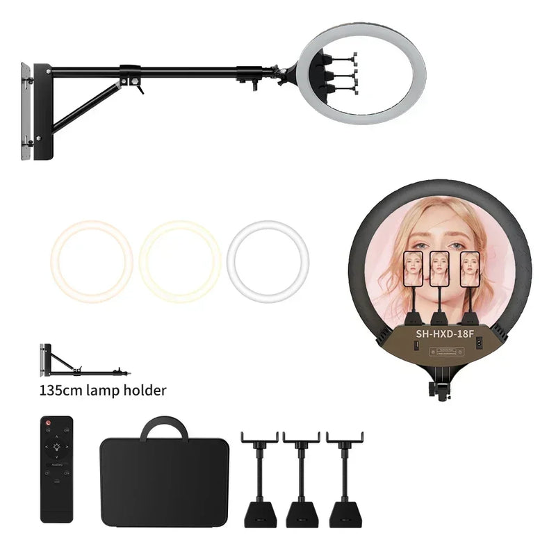 Anneau lumineux 45 cm – version télécommande et mallette, support mural de 135 cm