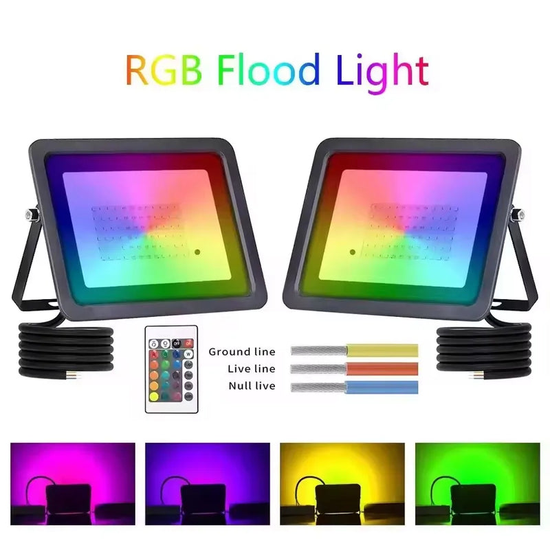 Projecteur LED extérieur RGB IP66 avec télécommande, 30, 50 ou 100 W
