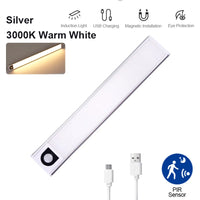 Lampe LED ultra-fine à détecteur – lampe argent, lumière blanc chaud 3000 K, câble USB et capteur PIR
