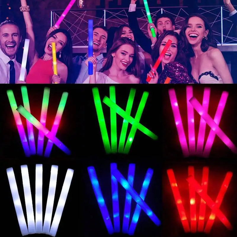Bâtons lumineux LED en mousse, lot de 30, 3 modes, 9 coloris