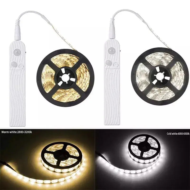 Ruban LED à piles à détecteur – versions blanc chaud et blanc froid