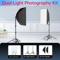 Kit studio photo softbox 50x70 cm, pied 2m, 1 à 3 lumières