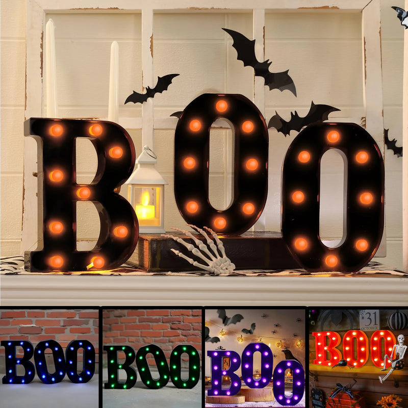 Lettres lumineuses BOO pour Halloween, LED à piles, 21 cm de haut, 5 couleurs
