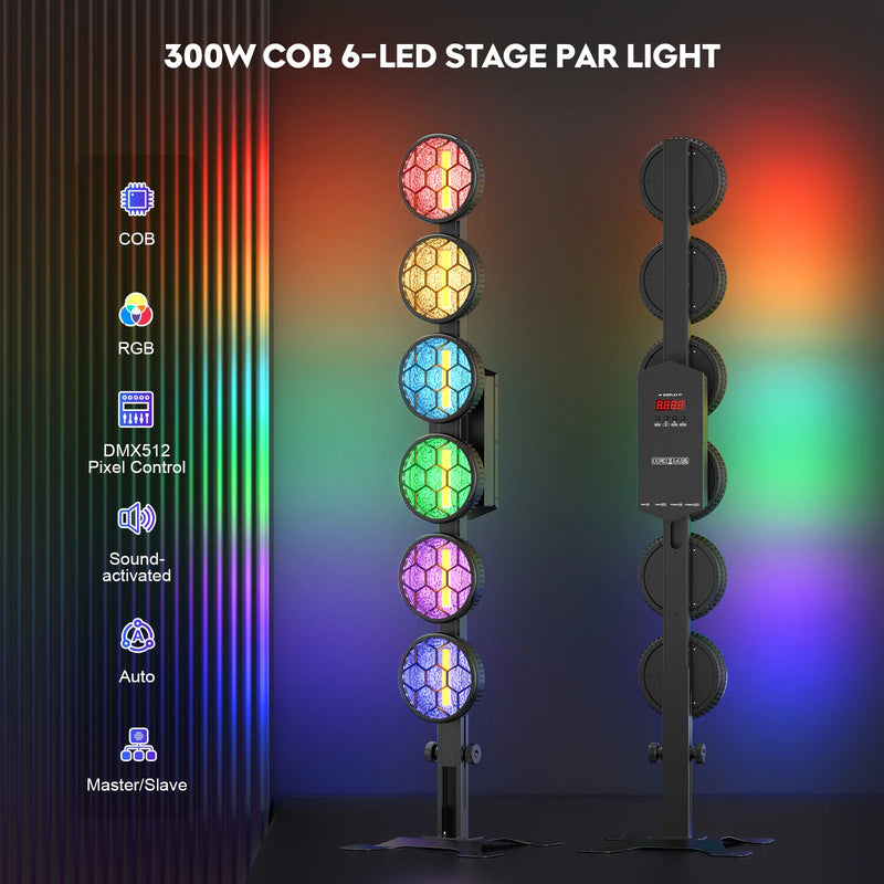 Projecteurs vintage 6 LED COB – colonne allumée en plusieurs couleurs, modes de commande