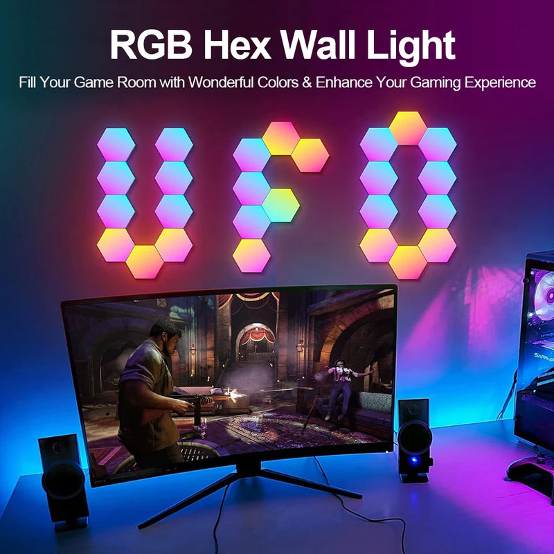 Panneau LED hexagonal mural RGB, application, télécommande, lot de 8 à 20